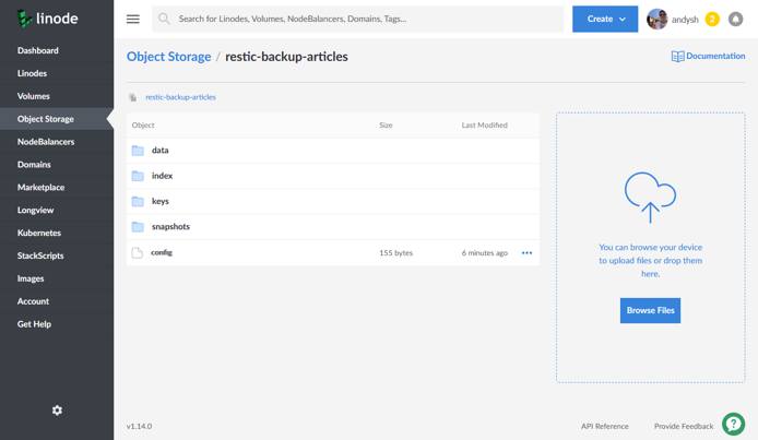 Restic Object Storage bucket in Cloud Manager