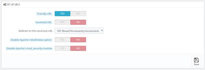 PrestaShop SEO and URL settings