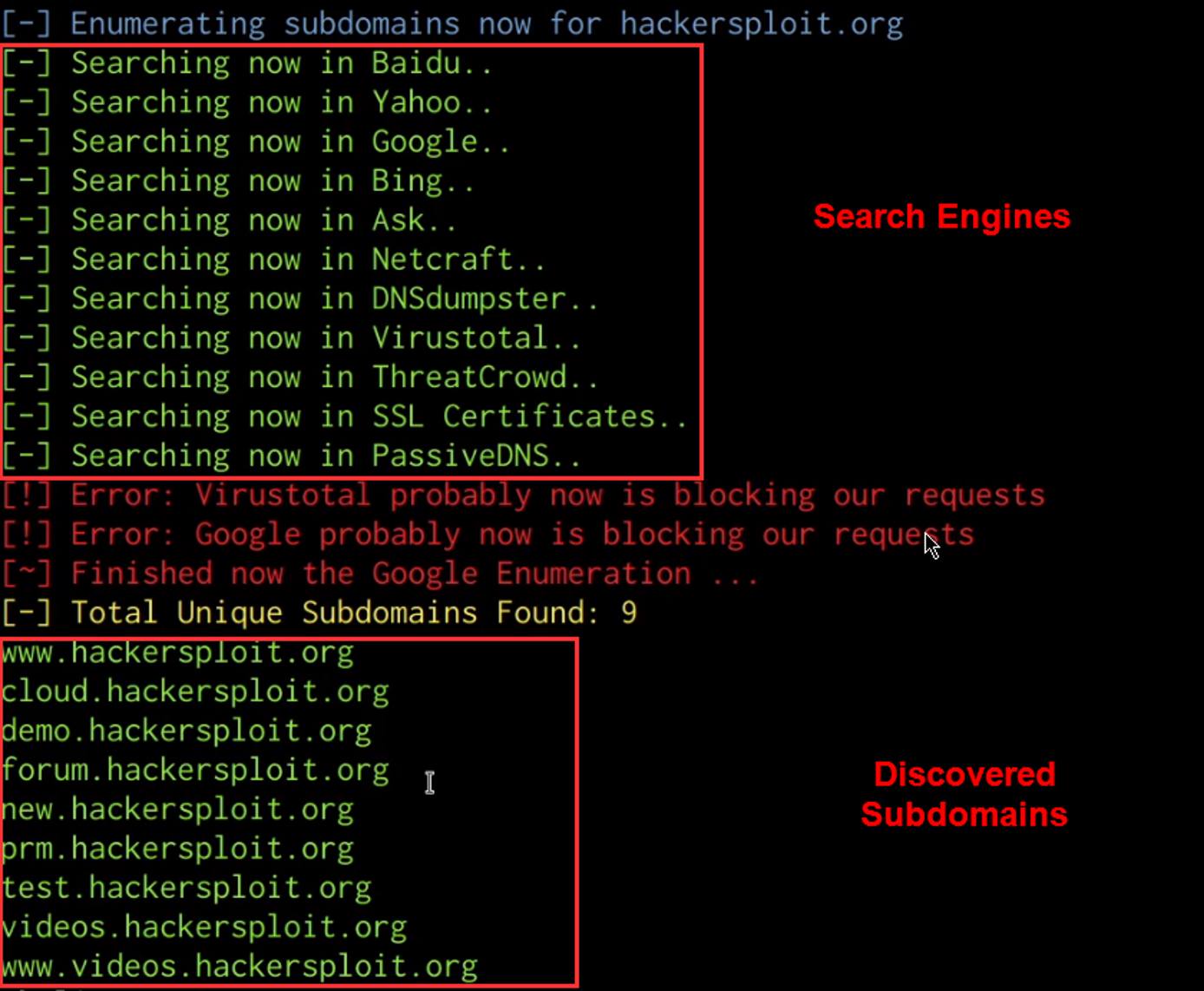 Sublist3r utility output