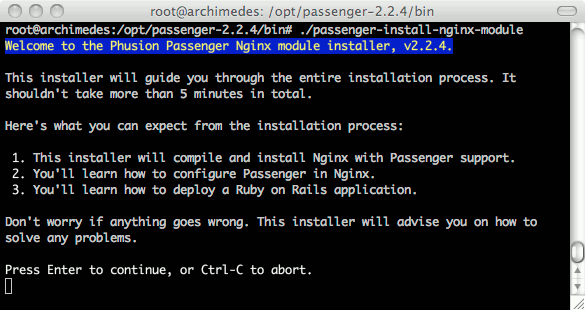 Phusion Passenger nginx installer program running on Ubuntu 9.10 (Karmic).