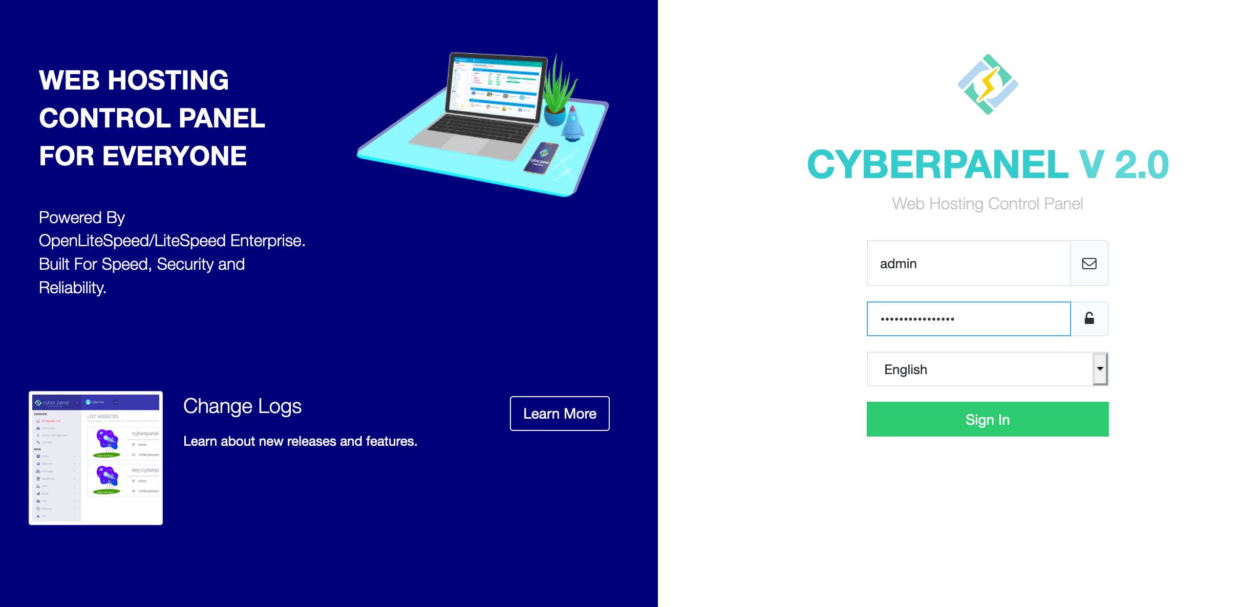 Log into your CyberPanel