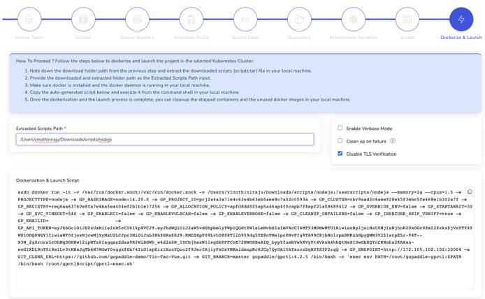 Screenshot of disabling gopaddle TLS